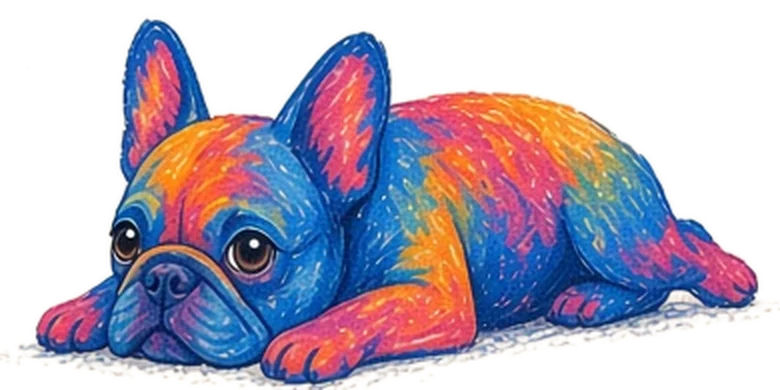 The Dog Basel Frenchie lying down, waiting